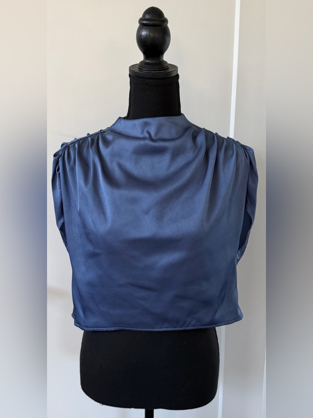 Satin Navy Sleeveless Draped Women’s Top